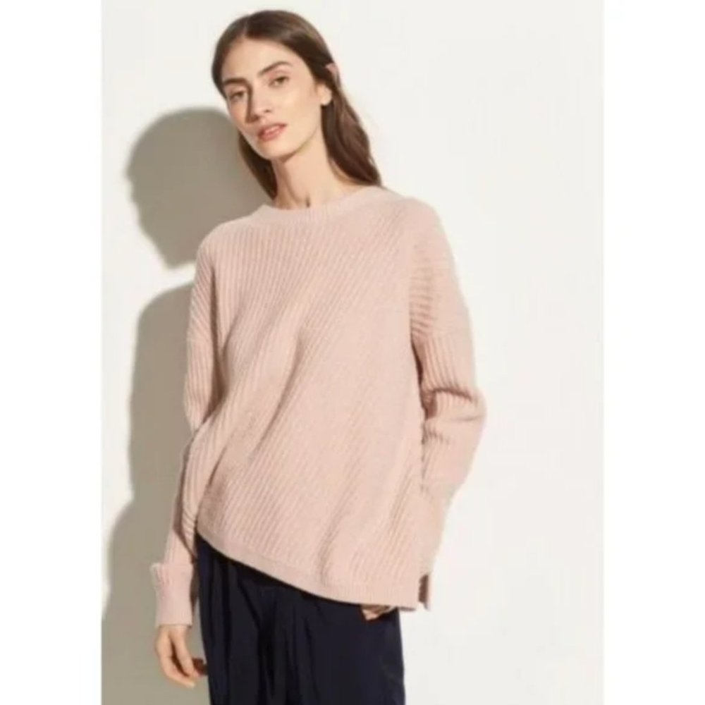 VINCE Women's Side Slit Wool Crewneck Pullover Sweater In Blush Size Small